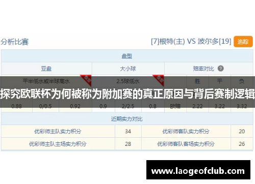 探究欧联杯为何被称为附加赛的真正原因与背后赛制逻辑
